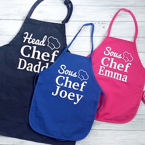 Matching Dad and Kids Apron Personalized Head Chef and Sous Chef Apron Daddy and Son Family Aprons Fathers Day Gifts for Dad from Kids