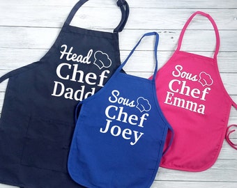 Matching Aprons Cooking Apron for Men and Kids Head Chef and Sous Chef Personalized Apron Kitchen Apron Set, Cooking Gifts Gifts for Dad