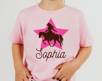 Custom Cowgirl Birthday Shirt with Name Pink Rodeo Birthday Girl Shirt Personalized Western Cowgirl Toddler Youth Tee
