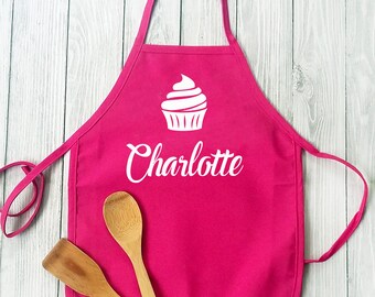 Personalized Kids Apron for Girls Children's Cupcake Baking Aprons Kitchen Helper Girls Apron