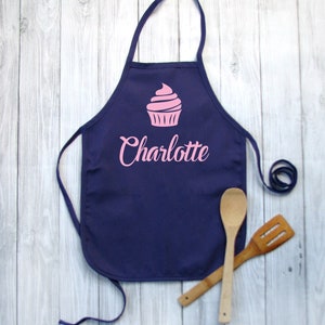Personalized Baking Apron for Girls | Custom Purple Cupcake Kitchen Apron | Kids & Teen Cooking Gift