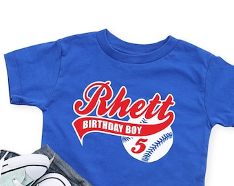 Baseball Birthday Shirt Boy Personalized 5th Birthday Party Shirt Boys Baseball Toddler Tshirt with Name and Number Birthday Boy Shirt