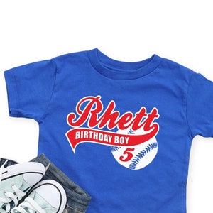 Baseball Birthday Shirt Boy Personalized 5th Birthday Party Shirt Boys Baseball Toddler Tshirt with Name and Number Birthday Boy Shirt