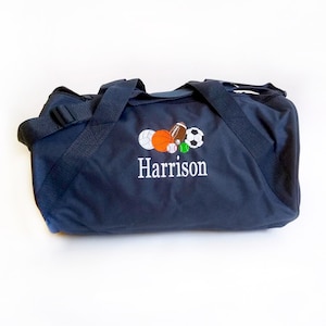Boys All Sports Gym Bag Personalized Weekender Bag Kids Travel Bag Blue Duffle Bag for Kids Personalized Kids Gifts Toddler Duffle Bag