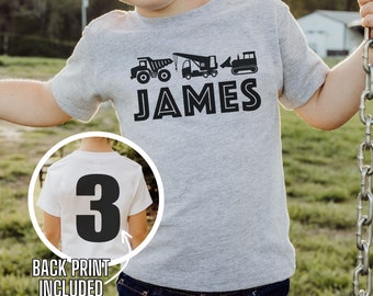Construction Birthday Trucks Shirt Personalized 3rd Birthday Boy Shirt Toddler Construction Crew Shirt with Any Age on the Back