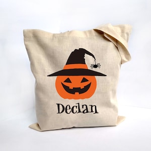 Personalized Pumpkin Trick or Treat Bag: Kids Halloween Cotton Tote