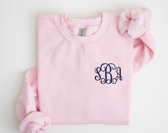 Monogram Pullover Sweatshirt, Embroidered Crewneck with Initials, Preppy Monogrammed Gifts for Her
