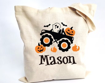 Personalized Halloween Monster Truck Trick or Treat Bag - Boys Candy Tote Bag - Halloween Gift for Kids