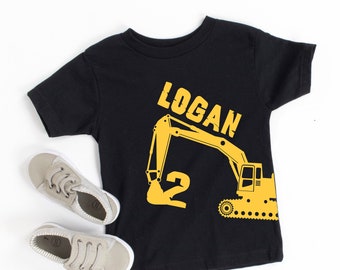 Personalized Construction Birthday Shirt, Toddler Birthday Excavator Tshirt,  Boys 2nd Birthday Digger Shirt