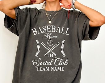 Custom Baseball Mom Social Club Shirt Custom Team Name and Number Shirt Baseball Team Gifts Funny Mom Comfort Colors Shirt Game Day Tee