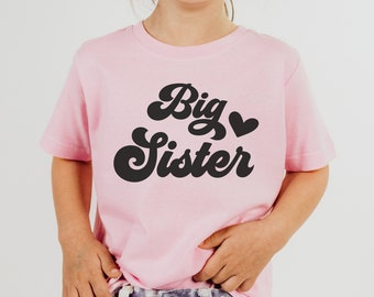 Retro Big Sister Shirt Toddler Girl Baby Reveal Shirt Cute Matching Sibling Tshirts Pregnancy Announcement Tee New Sister Gift