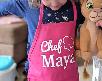 Personalized Kids Apron for Girls Pink Cooking Apron Little Girls Chef Apron Personalized Gift for Kid Cute Childrens Custom Apron