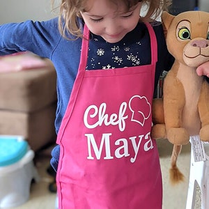 Pink Kids Chef Apron for Girls Personalized with name, Cute childrens apron makes a perfect cooking gift for kid,