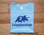Boy dinosaur birthday shirt, 2nd birthday boys shirt, triceratops dinosaur shirt for boys, personalized dinosaur party t shirt