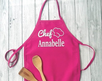 Personalized kids apron girls pink cooking apron girls baking apron personalized gift for kids childrens custom apron