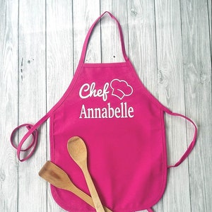 Personalized Kids Apron for Girls Pink Cooking Apron Little Girls Chef Apron Personalized Gift for Kid Cute Childrens Custom Apron image 2