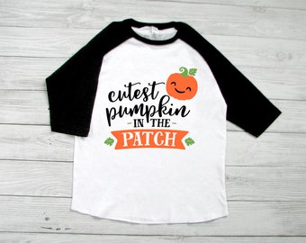cutest pumpkin in the patch kids halloween shirt toddler halloween raglan baseball tee cute and funny halloween tees