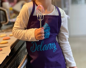 Baking Apron for Girls Cooking Apron for Kids Personalized Baking Gifts for Kids Custom Childrens Apron Purple