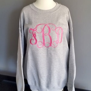 Monogram Sweatshirt Embroidered Crewneck Sweatshirt for Women with Large Monogram Gifts for Her Hot Pink Sweatshirt Personalized Gift Sport Gray