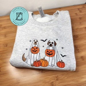 Ghost Dog Embroidered Sweatshirt, Halloween Crewneck for Dog Lovers, Spooky Season Pumpkin Pullover, Fall Dog Mom Gift