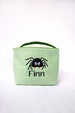 Personalized Halloween Treat Bags, Spider Trick or Treat Bag, Halloween Bucket Green Seersucker 