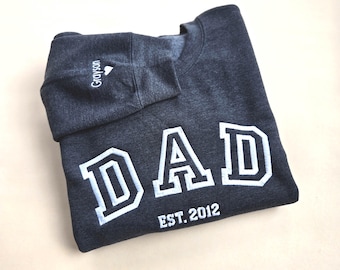 Custom Embroidered Dad Sweatshirt, Names on Sleeve, Personalized New Dad Gift, Fathers Day Gift for Husband