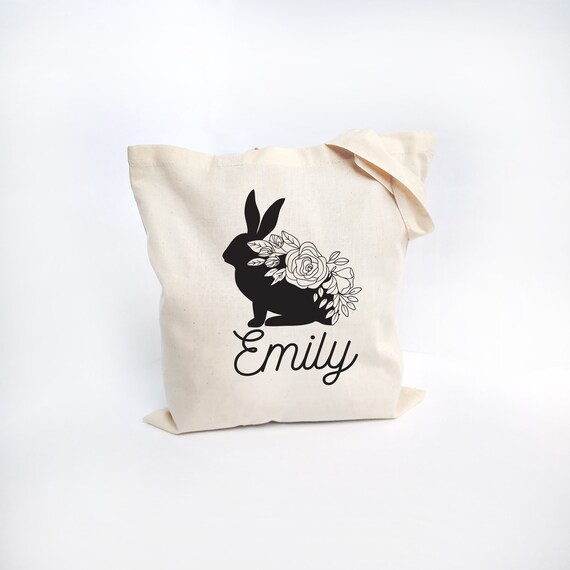 Personalized Easter Bags for Girls, Girl Floral Bunny Easter Basket with Name, Easter Egg Hunt Bag for Kids, Easter Gifts Il_570xn