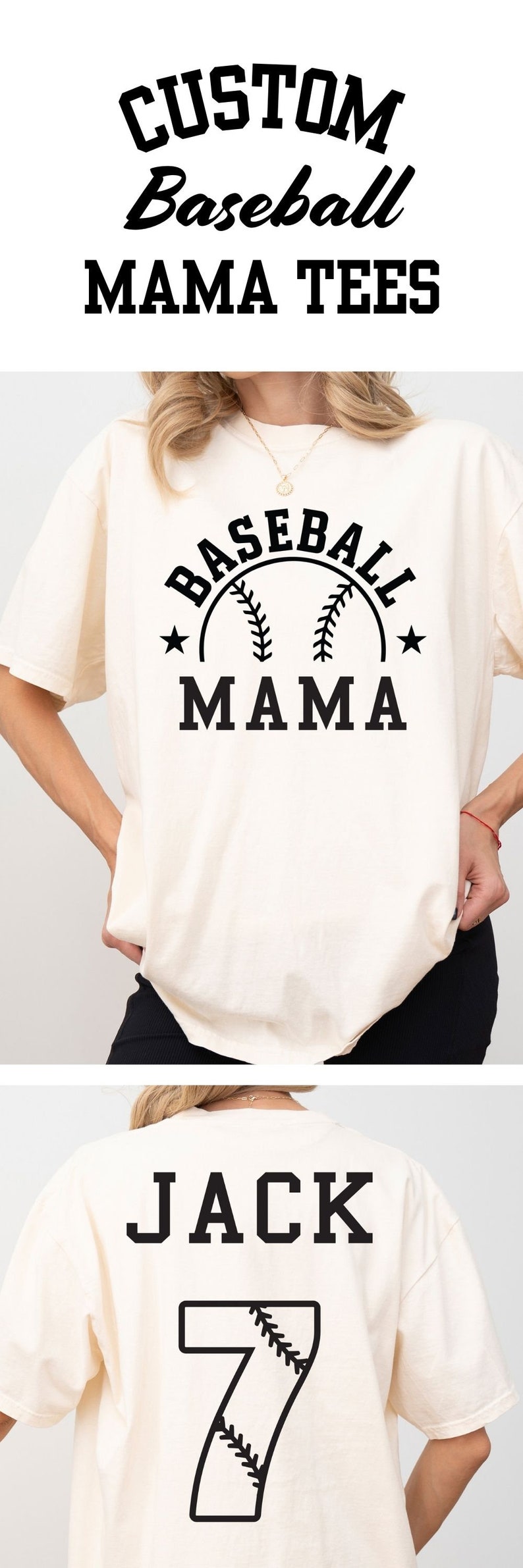 Custom Baseball Mama Shirt with Kids Name and Number Comfort Colors Game Day Mom Shirt Personalized Baseball Season Tshirt for Mom Bild 9