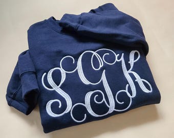 Monogram Sweatshirt, Embroidered  Large Monogrammed Crewneck for Women, Personalized Gifts for Her