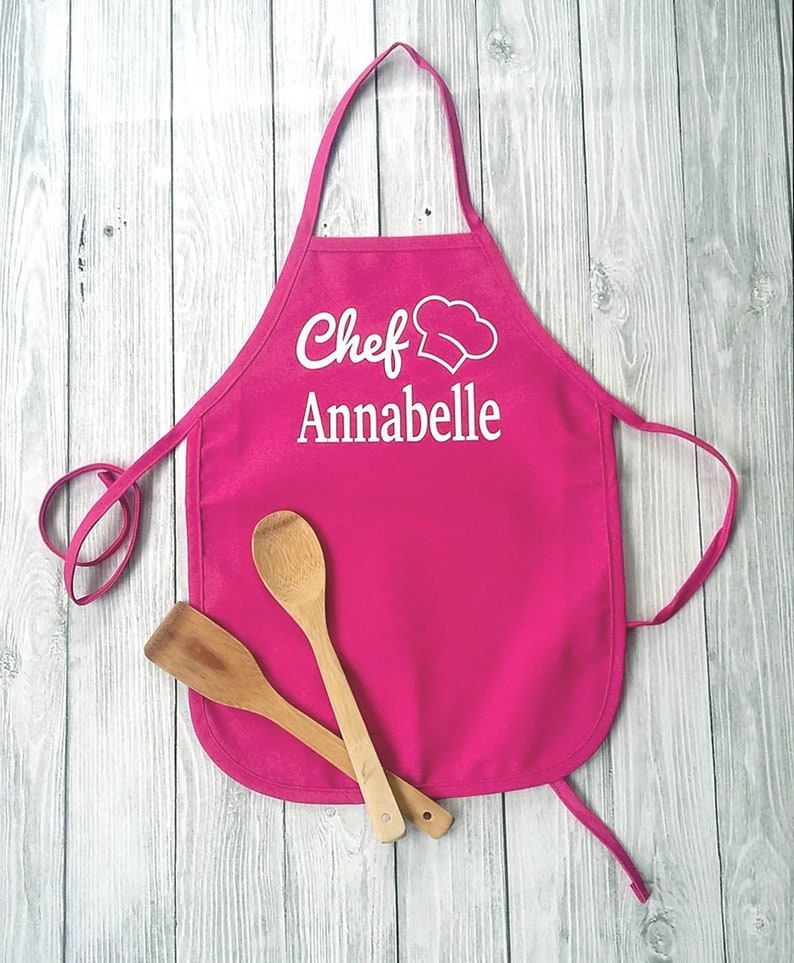 Personalized Kids Apron for Girls Pink Cooking Apron Little Girls Chef Apron Personalized Gift for Kid Cute Childrens Custom Apron image 2