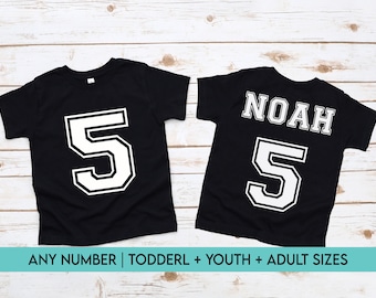 Custom Birthday Number Shirt Boys 5th Birthday Shirt Personalized Name and Number Sports Birthday Tshirt for Kids Any Age Birthday Outfit