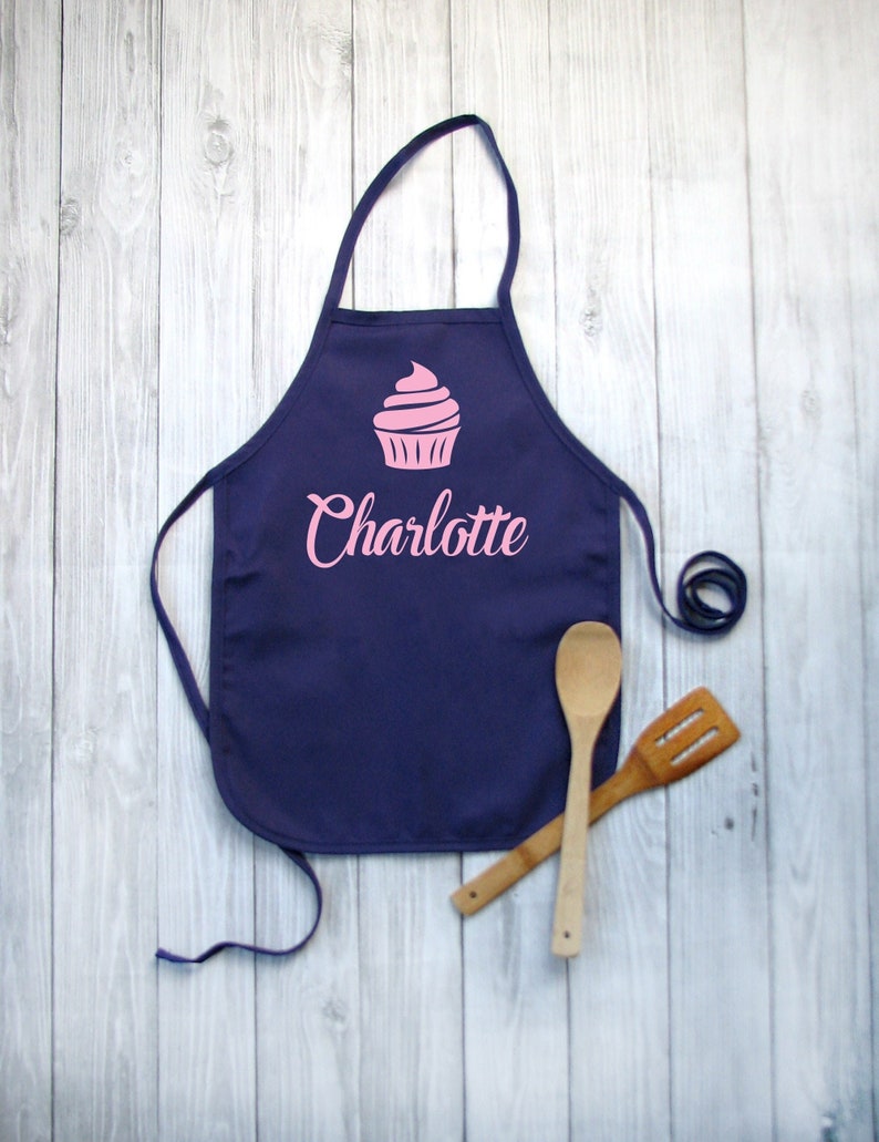 Baking Apron for Girls Cooking Apron for Kids Personalized Baking Gifts for Kids Custom Childrens Apron Purple image 2