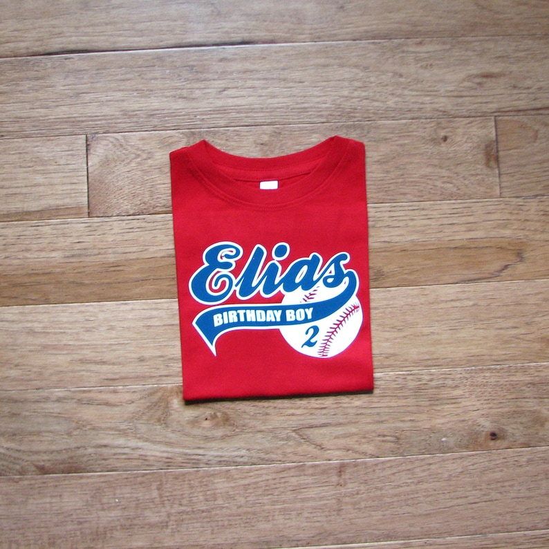 Baseball 1st Birthday Shirt | Personalized Baby Boy First Birthday Outfit, Custom Sports Theme Number Party Tee Red