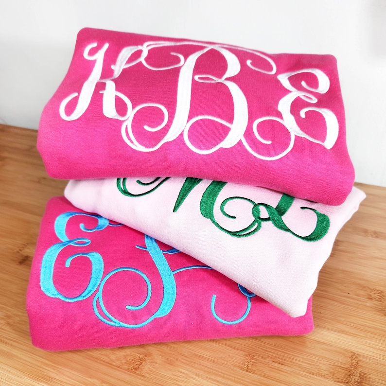 Monogram Sweatshirt Embroidered Crewneck Sweatshirt for Women with Large Monogram Gifts for Her Hot Pink Sweatshirt Personalized Gift image 3