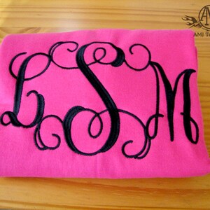 Monogram Sweatshirt Embroidered Crewneck Sweatshirt for Women with Large Monogram Gifts for Her Hot Pink Sweatshirt Personalized Gift image 7