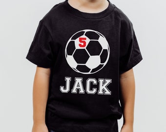 Soccer Birthday Shirt for Boys Personalized 5th Birthday Shirt Custom Name and Number Shirt Kids Soccer Toddler Shirts