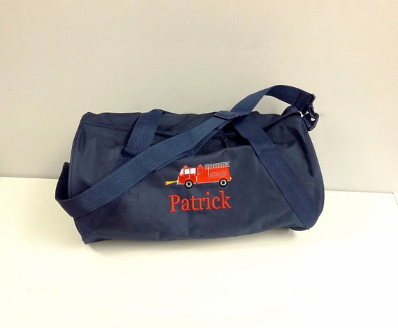 Personalized blue duffle bag for boys, monogram firetruck duffel bag, toddler boy Overnight bag, gym bag, gifts for boys Il_570xn