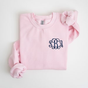 Monogram Sweatshirt Embroidered Crewneck Sweatshirt for Women with Large Monogram Gifts for Her Hot Pink Sweatshirt Personalized Gift Pink