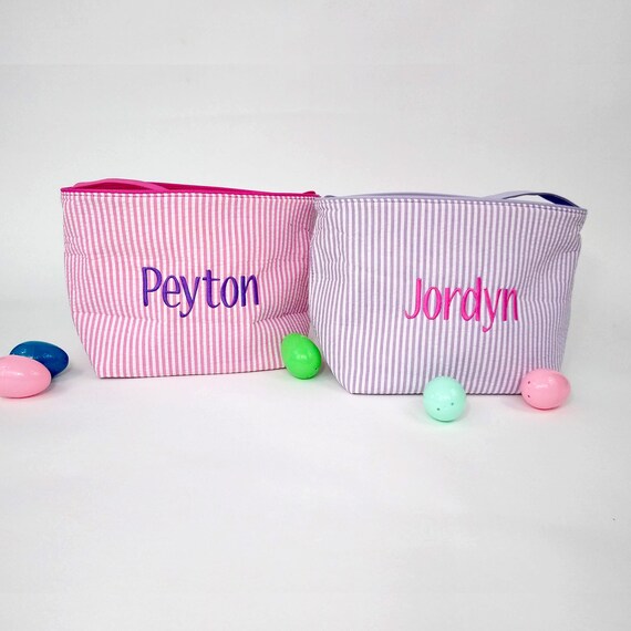 Personalized Easter Basket for Girls, Monogram Purple Seersucker Easter Basket, Kids Easter Gifts, Boy Girl Baby Easter Bucket Il_570xn