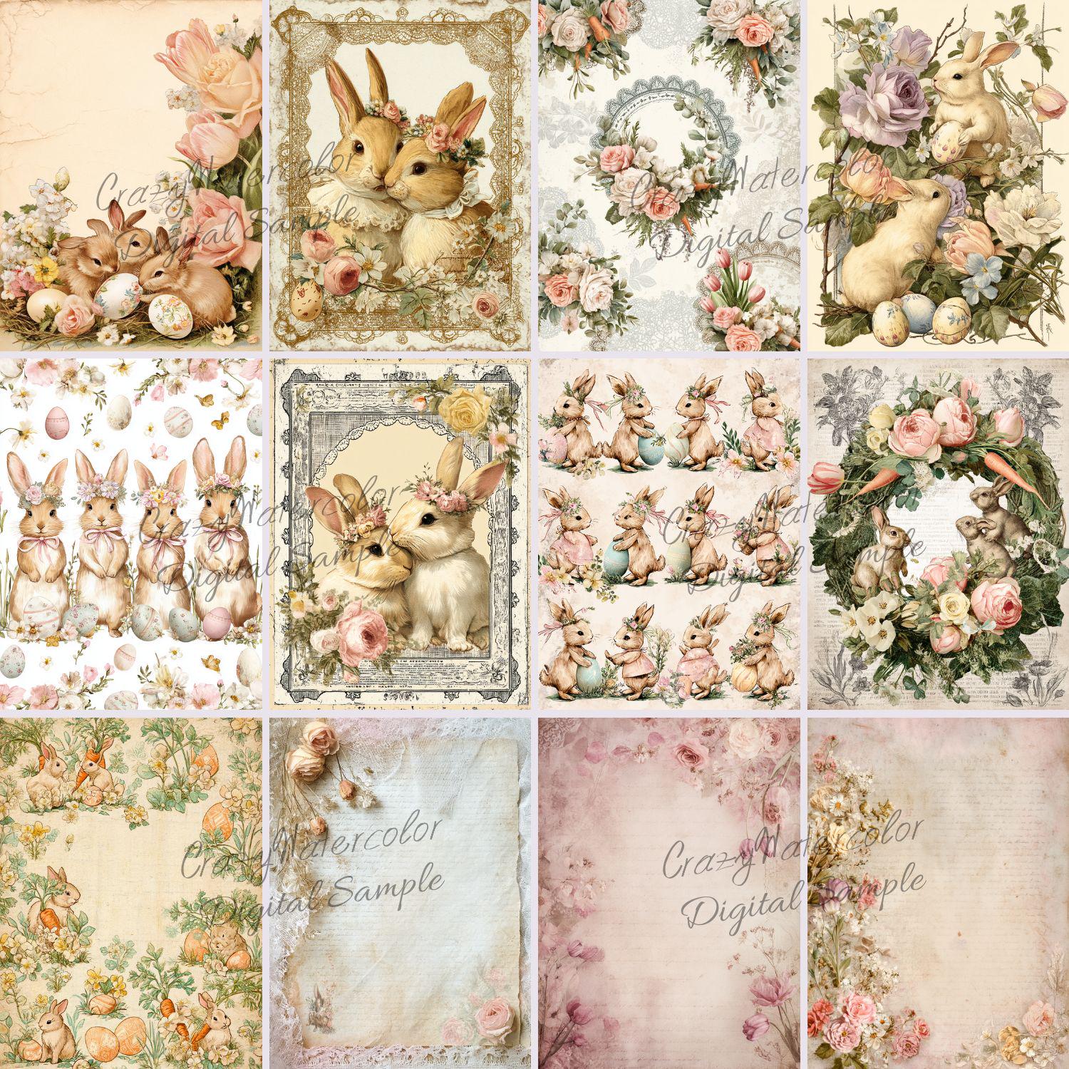 Vintage Spring Bunny Junk Journal Kit, Shabby Chic Easter Pages ...