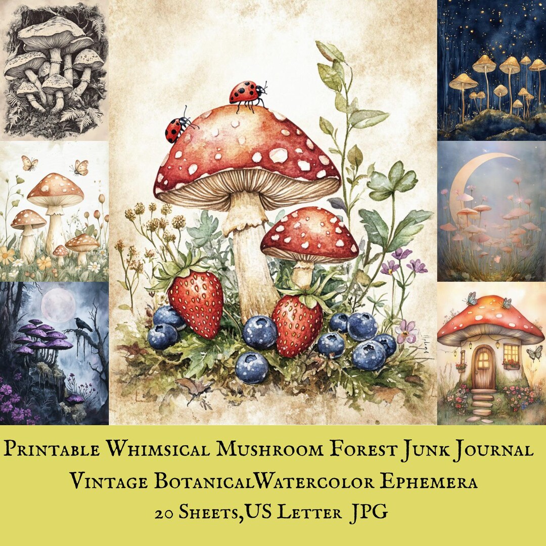 Printable Mushroom Junk Journal Kit – Vintage Woodland Watercolor Pages ...