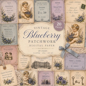 Papel digital con diseño vintage de patchwork, 20 páginas imprimibles para diario creativo, álbumes de recortes y envoltorios de regalo.
