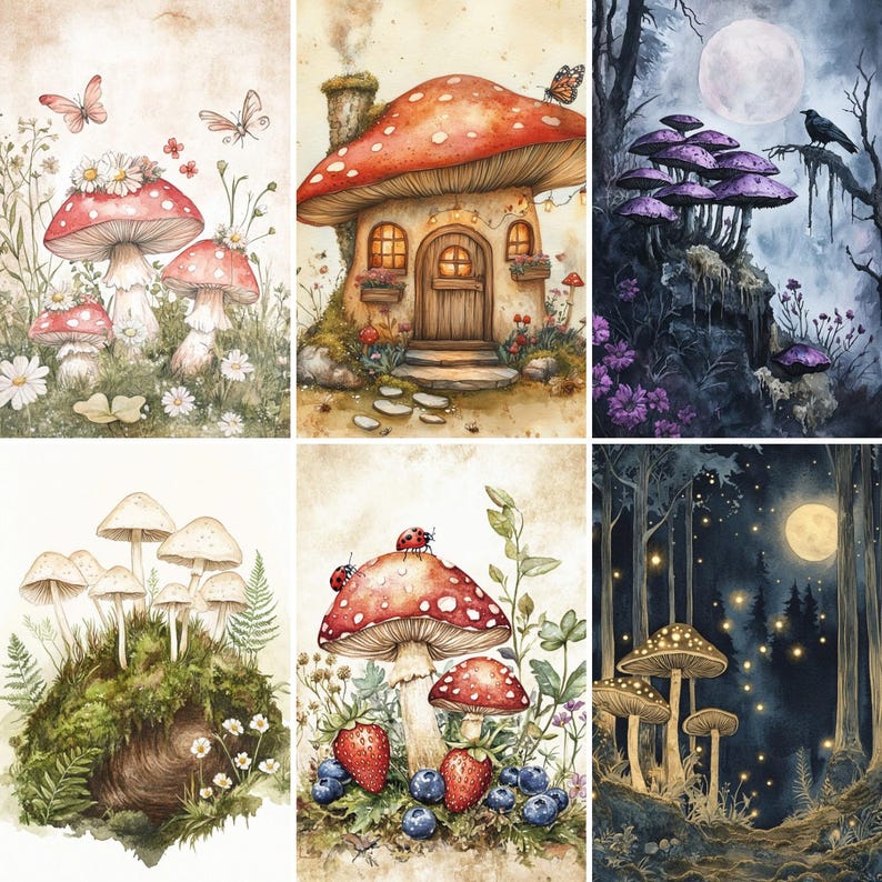 Printable Mushroom Junk Journal Kit – Vintage Woodland Watercolor Pages ...
