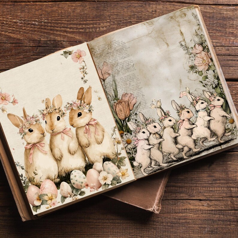 Spring Bunny Junk Journal Kit, Easter Vintage Pages (20 Pages) (digital ...