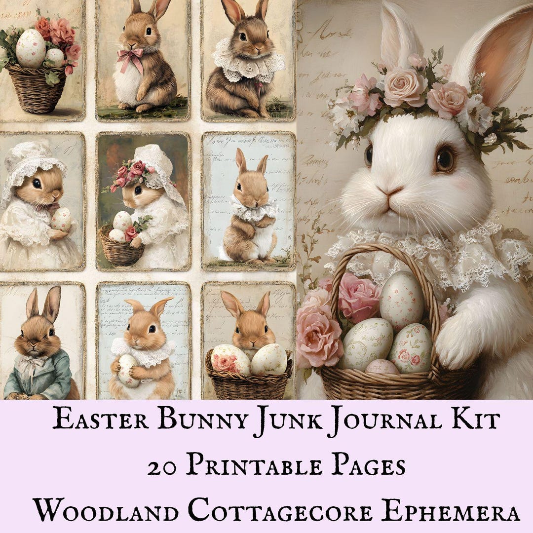 Easter Bunny Junk Journal Kit, Woodland Cottagecore Ephemera (digital ...