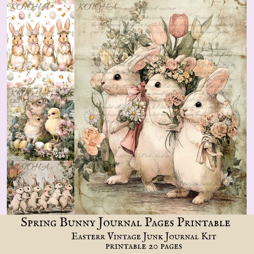 Spring Bunny Junk Journal Kit, Easter Vintage Pages (20 Pages) (digital ...