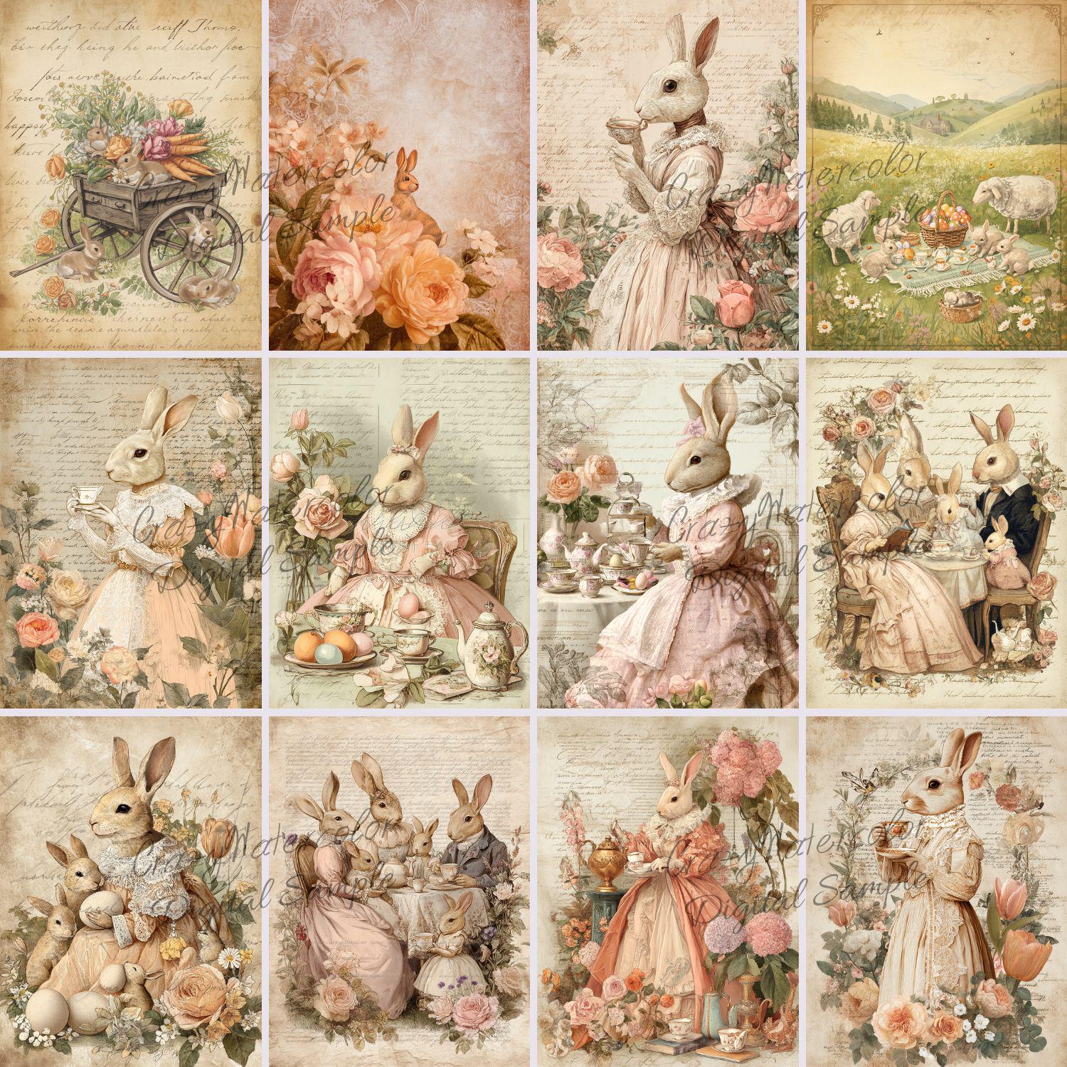 Vintage Spring Bunny Junk Journal Kit, Shabby Chic Easter Pages ...