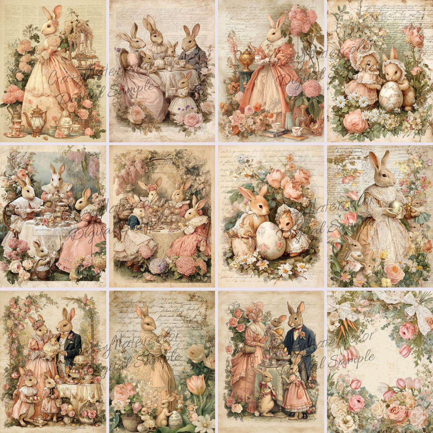 Vintage Spring Bunny Junk Journal Kit, Shabby Chic Easter Pages ...