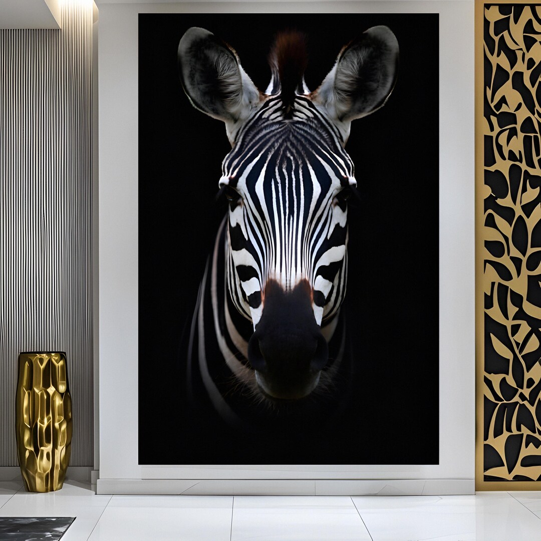 Black and White Zebra Wall Art, Large Framed Canvas Animal Portrait ...