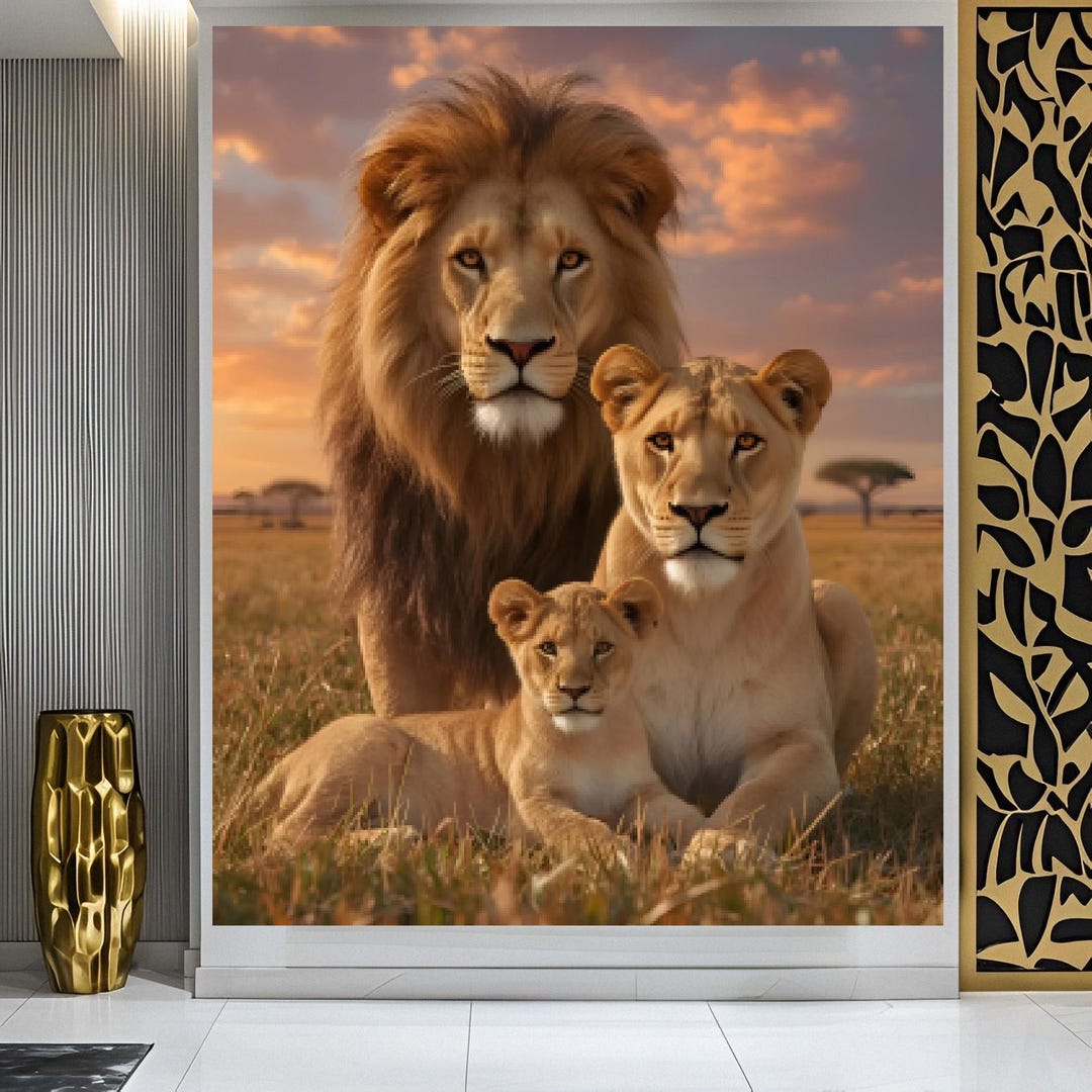 Lion Family Canvas Art, King, Queen, Cub, Safari Nursery Decor - Etsy